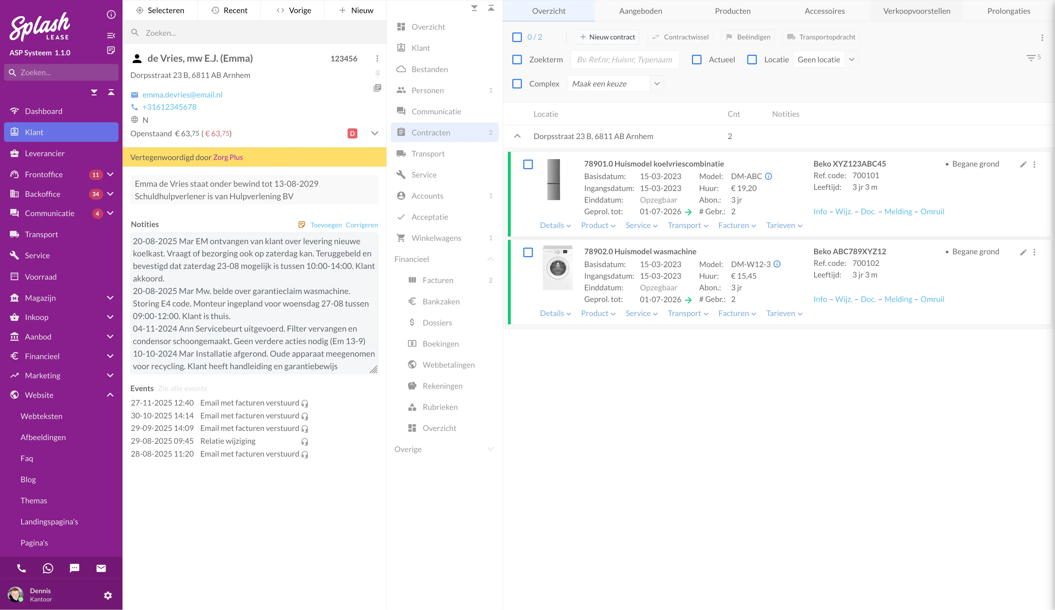 Splash Lease customer management dashboard